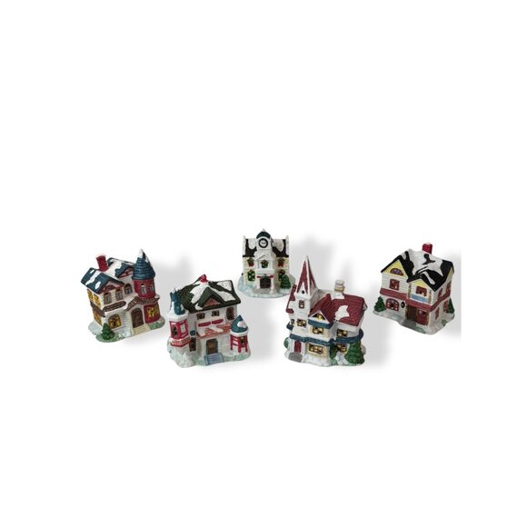 Woolworth 5Pc Porcelain House Night Light Set Snowy Village Christmas Vintage - Picture 10 of 16